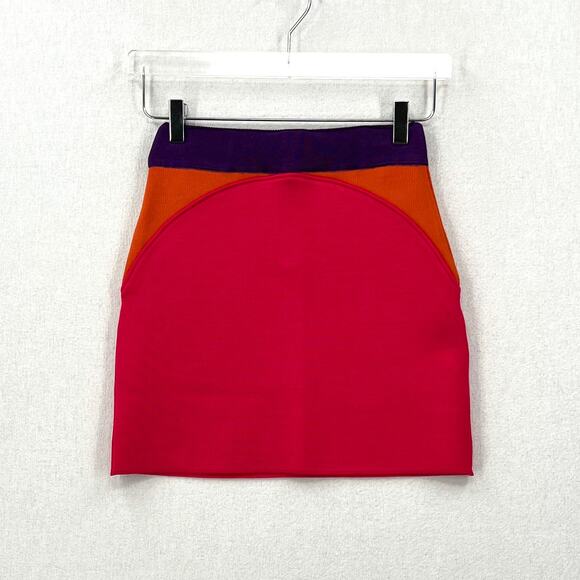 PAOLA BERNARDI Renata Mini Skirt Womens Pink Purple Colorblock Stretch Knit NEW - Picture 3 of 16